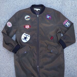 HYFVE Oversized Patch Bomber Jacket Large Green Y2K Streetwear Zip Jacket